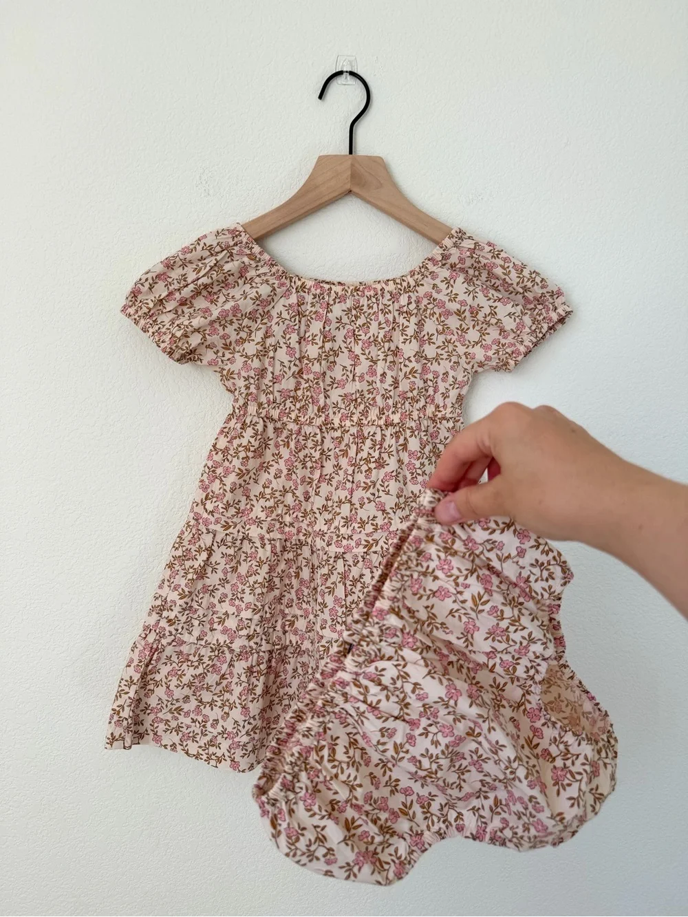 Quince Girls' Peach Floral Smocked Tiered Dress 3T